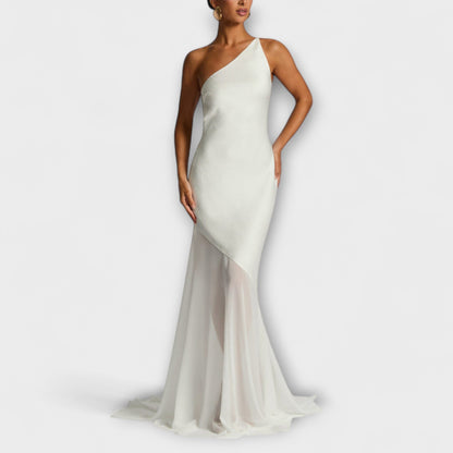 Avalon | Cremefarbenes Maxikleid mit One-Shoulder