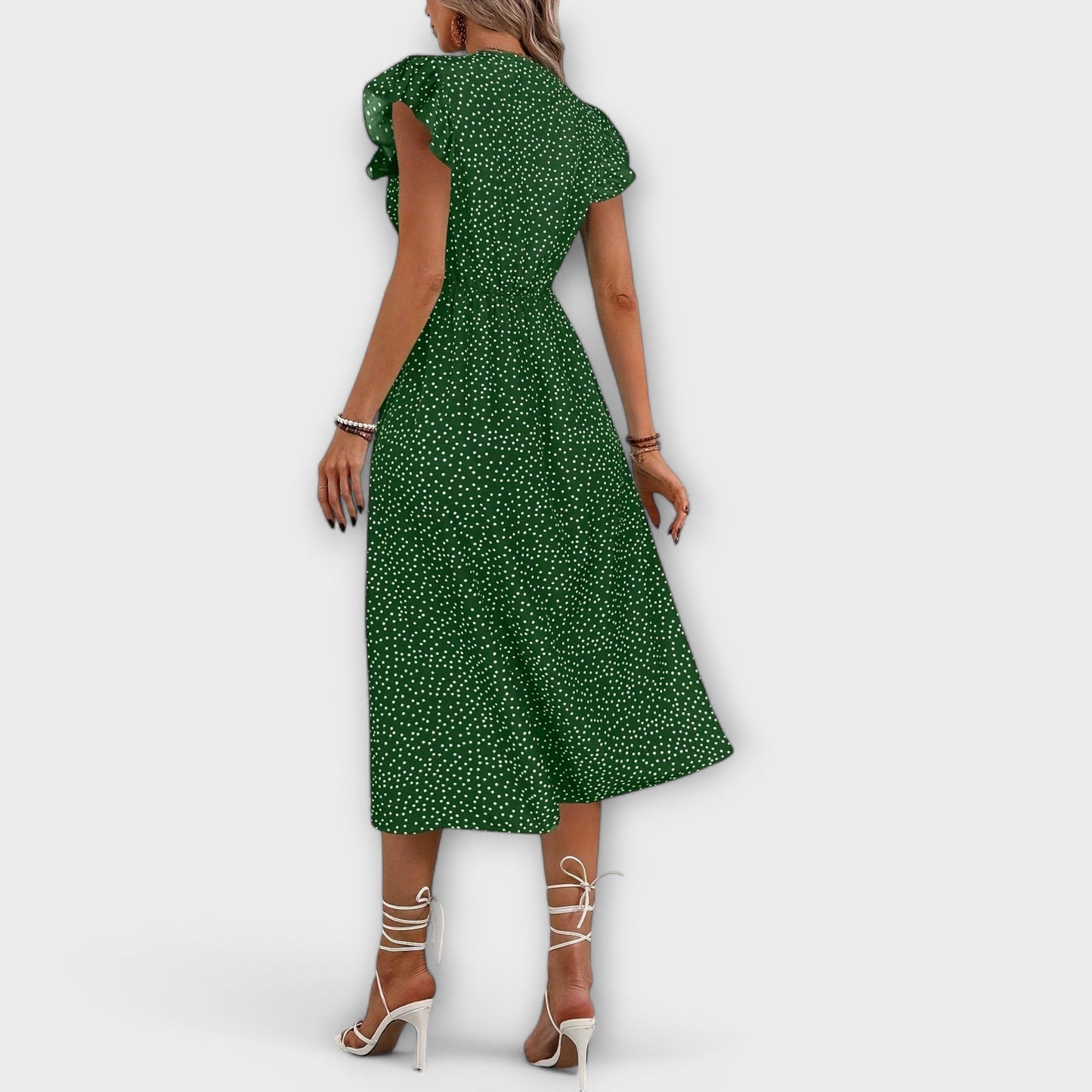 Schickes rotes Polka-Dot-Midikleid mit Knopfleiste