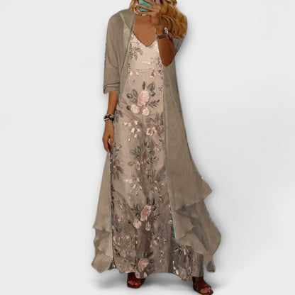 Mara - Graugrünes Maxikleid mit Jacke (2-teiliges Set)
