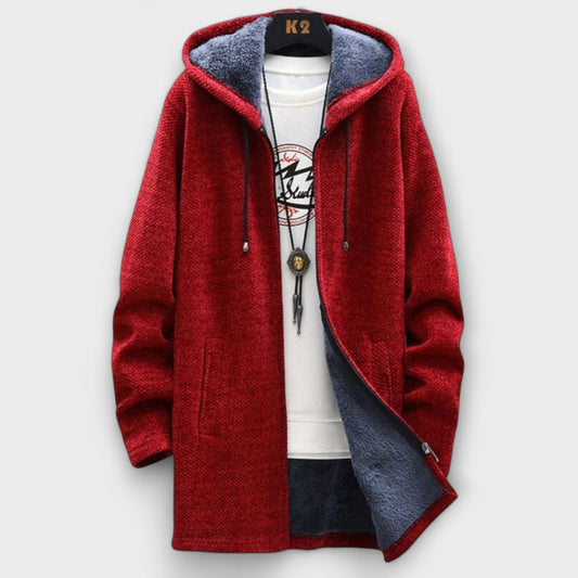 Ash | Rote lange Winterjacke mit Kapuze