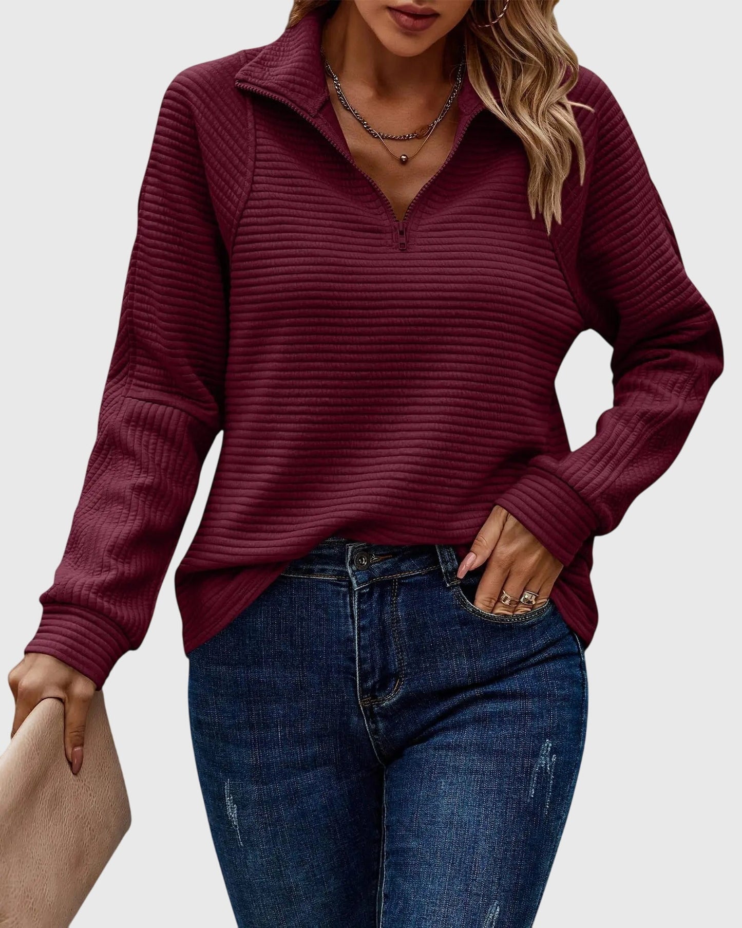 Maya | Eleganter Pullover mit Halbreissverschluss