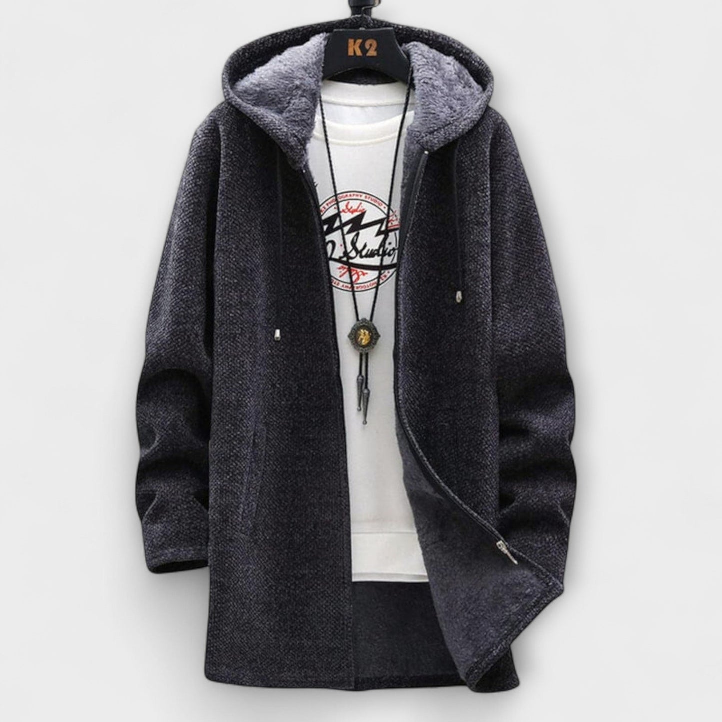 Ash | Rote lange Winterjacke mit Kapuze