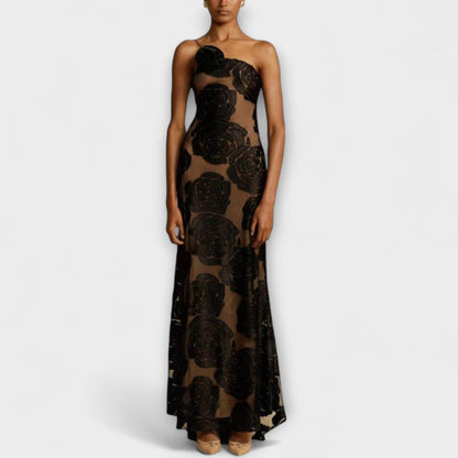 Sara - Schwarzes Maxikleid mit floralem Muster