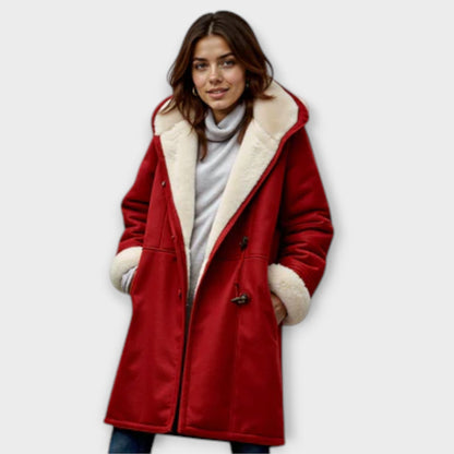 Antonia | Grauer kuscheliger Mantel mit Fellfutter