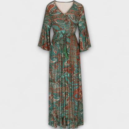 Renatilen - Grünes bedrucktes Maxikleid mit Paisleymuster
