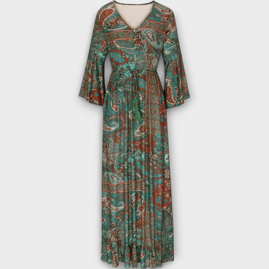 Renatilen - Grünes bedrucktes Maxikleid mit Paisleymuster