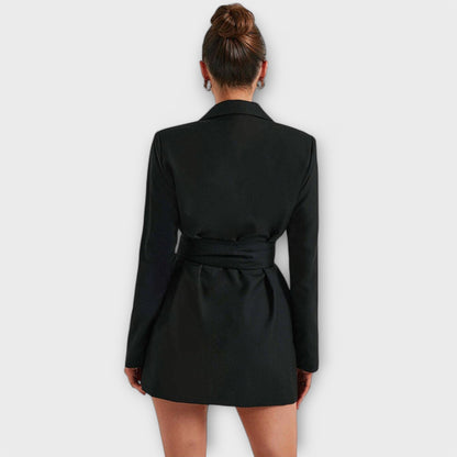 Schwarzes Blazerkleid mit V-Ausschnitt
