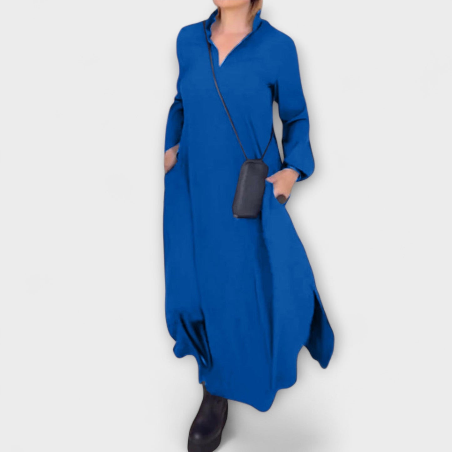 Caroline - Dunkelblaues langes fliessendes Kleid
