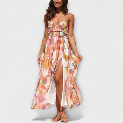 Annalise | Buntes bedrucktes Maxikleid mit Schlitz