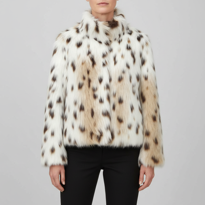 Liv | Jacke aus Kunstfell Leopard Elfenbein