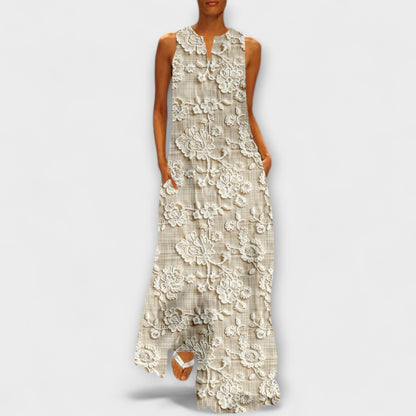 Lily - Cremefarbenes Maxikleid mit Spitzenmuster