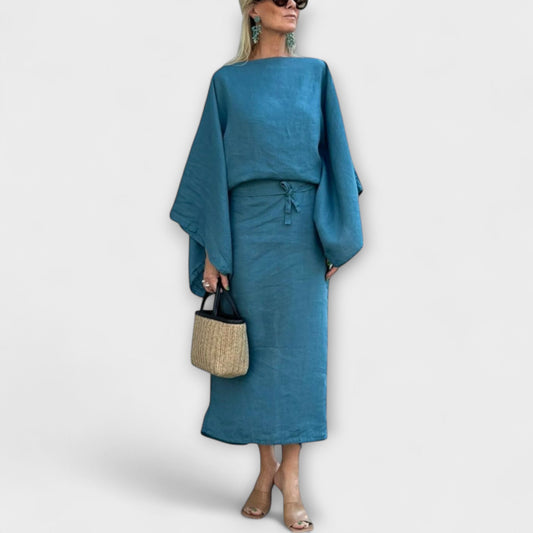 Dana | Blaues Kimono-Kleid aus Leinen
