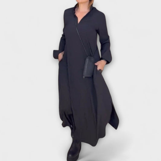 Caroline | Dunkelblaues langes fliessendes Kleid