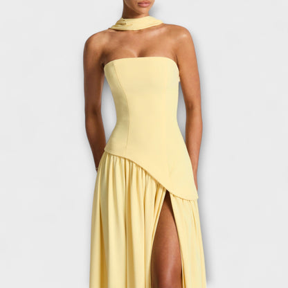 Tessa - Gelbes Maxikleid mit Schlitz