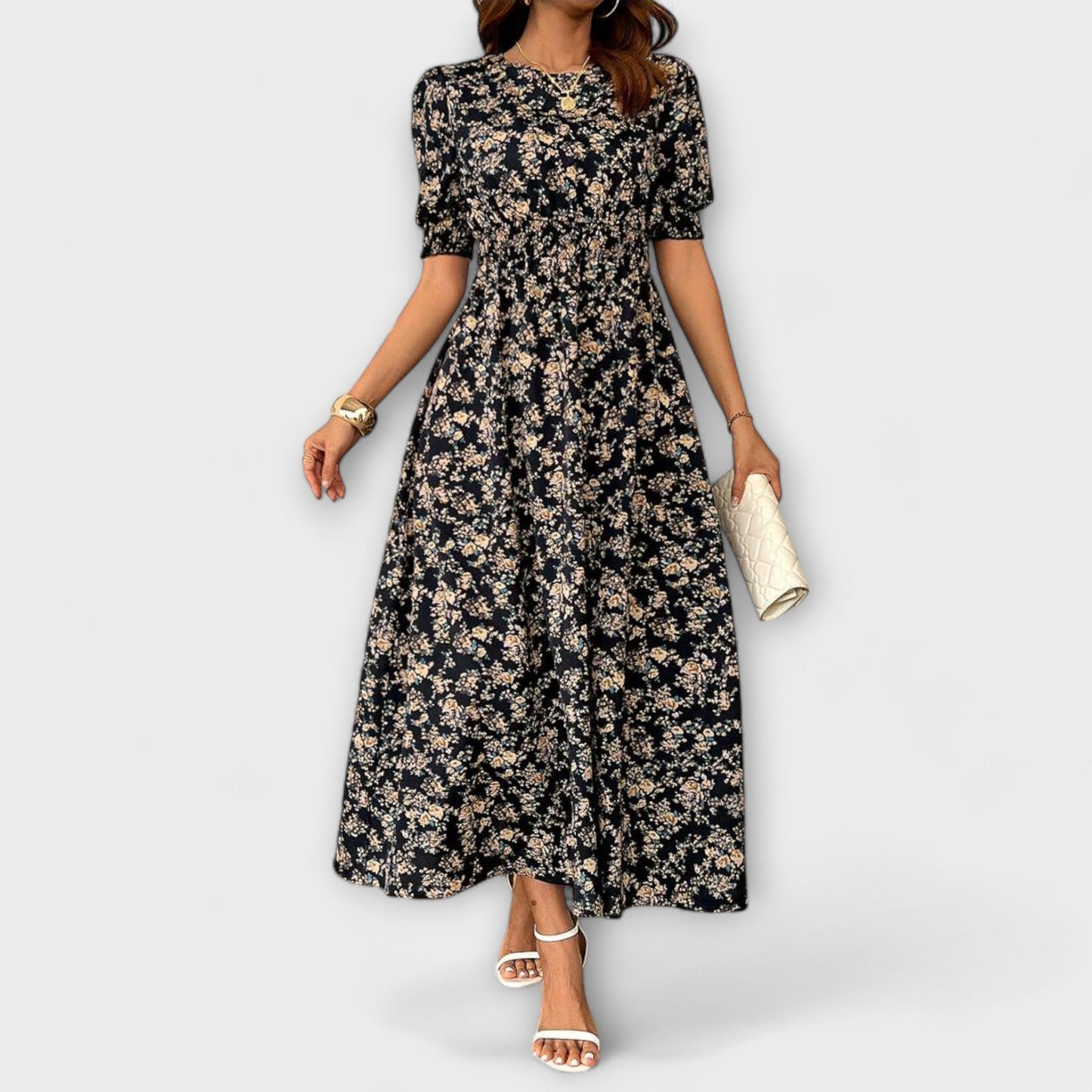 Amelia | Rotes Kleid mit Rundhalsausschnitt und Blümchen