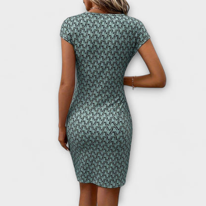 Emma - Weisses kurzärmeliges Kleid mit Tulpenmuster