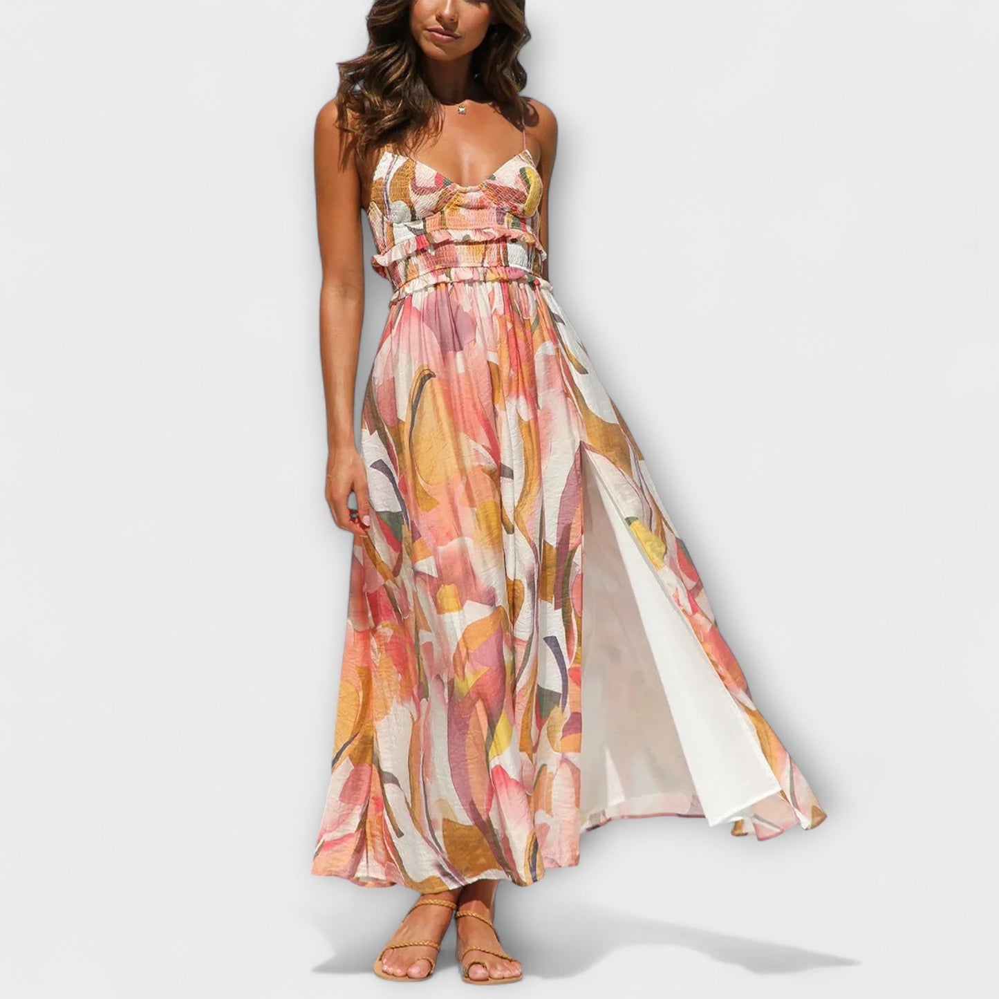 Annalise | Buntes bedrucktes Maxikleid mit Schlitz