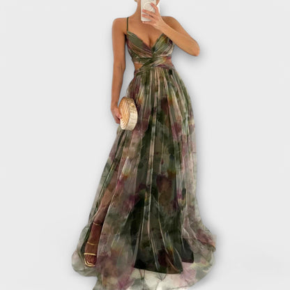 Annai | Rosa Mesh-Maxikleid mit Blütenmuster