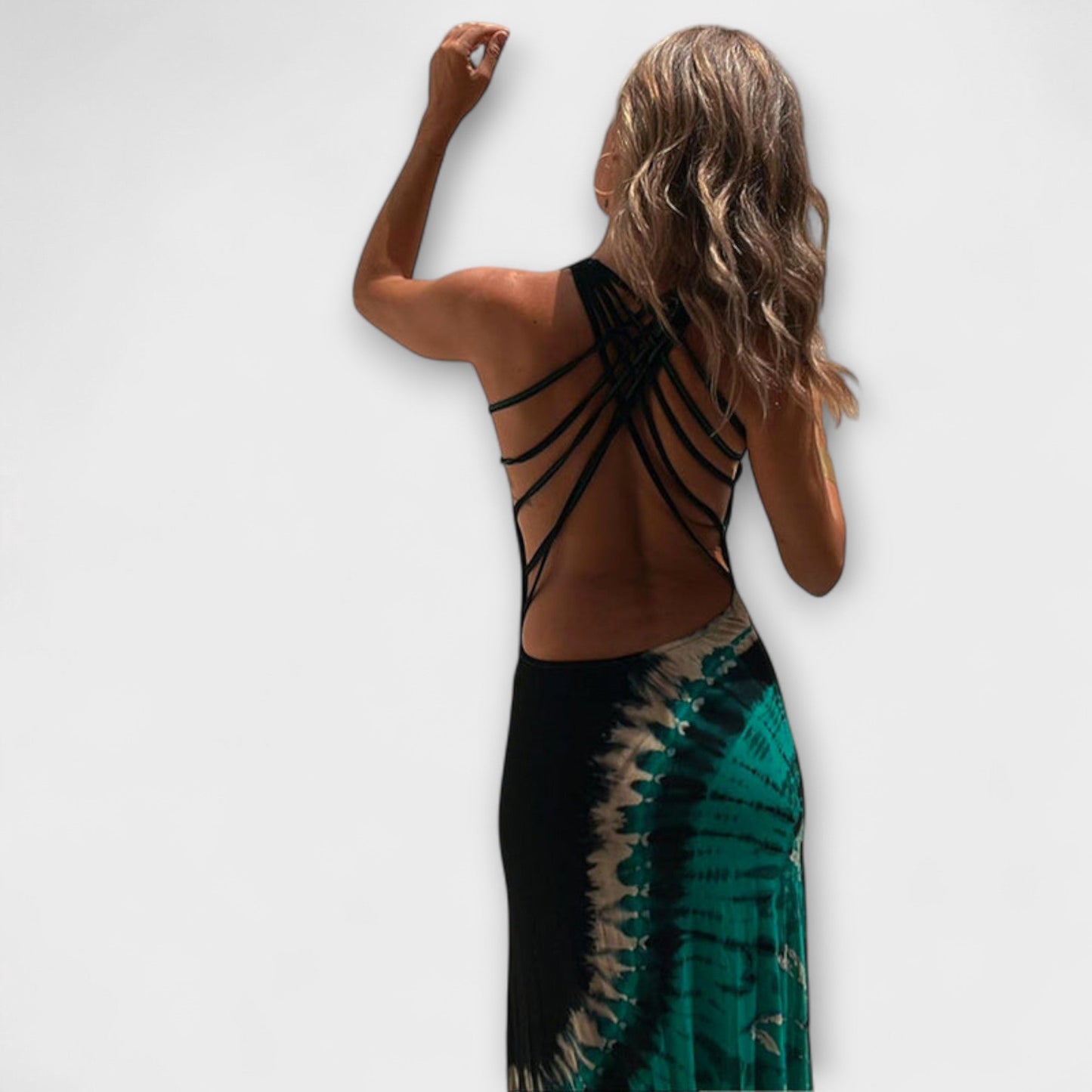 Livia - Schwarz-grünes Tie-Dye-Maxikleid