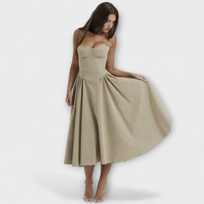 Rosalie - Salbeigrünes ärmelloses Korsettkleid