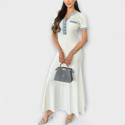 Alecia | Weisses strukturiertes Maxikleid