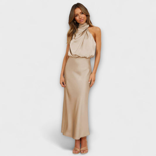 Simone | Gelbes Halter-Maxikleid