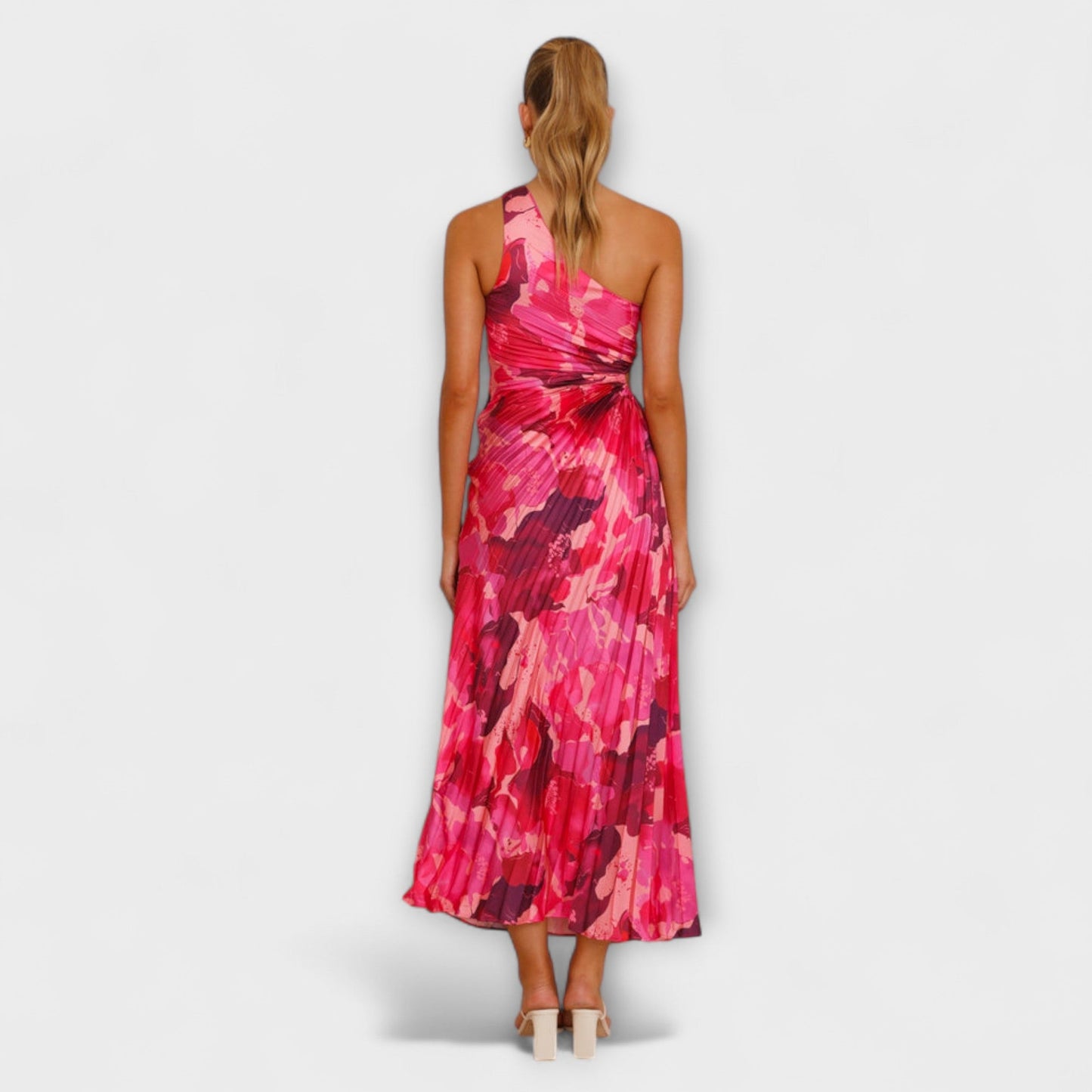 Sienna - Blaues Maxikleid mit Cut-Out und Aquarellmuster