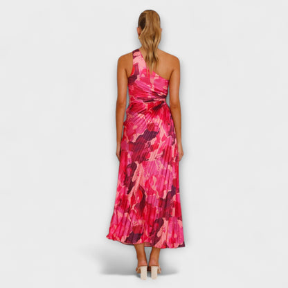 Sienna - Blaues Maxikleid mit Cut-Out und Aquarellmuster