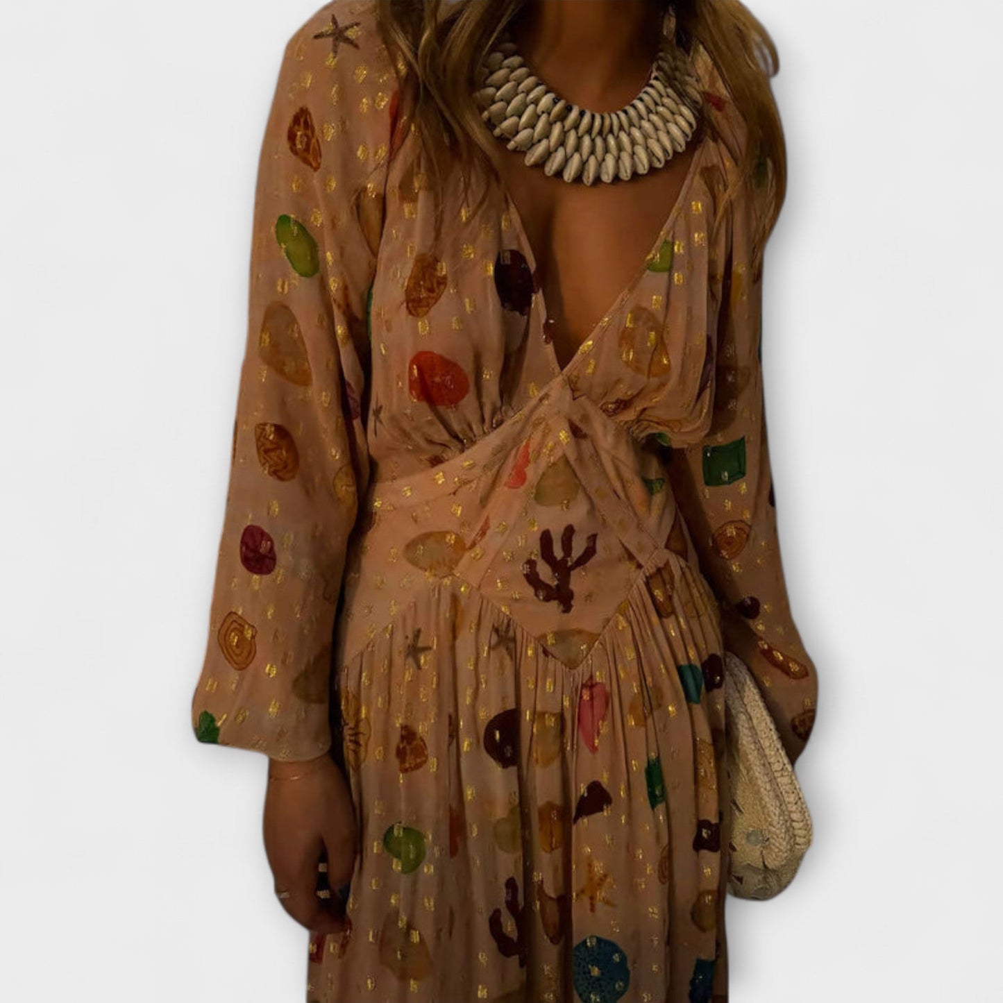Lauren - Cremefarbenes Kleid mit buntem Tupfenmuster