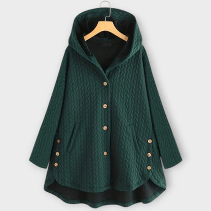 Leslie - Schwarze warme Button-Up-Jacke mit Kapuze