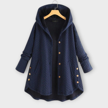 Leslie - Schwarze warme Button-Up-Jacke mit Kapuze