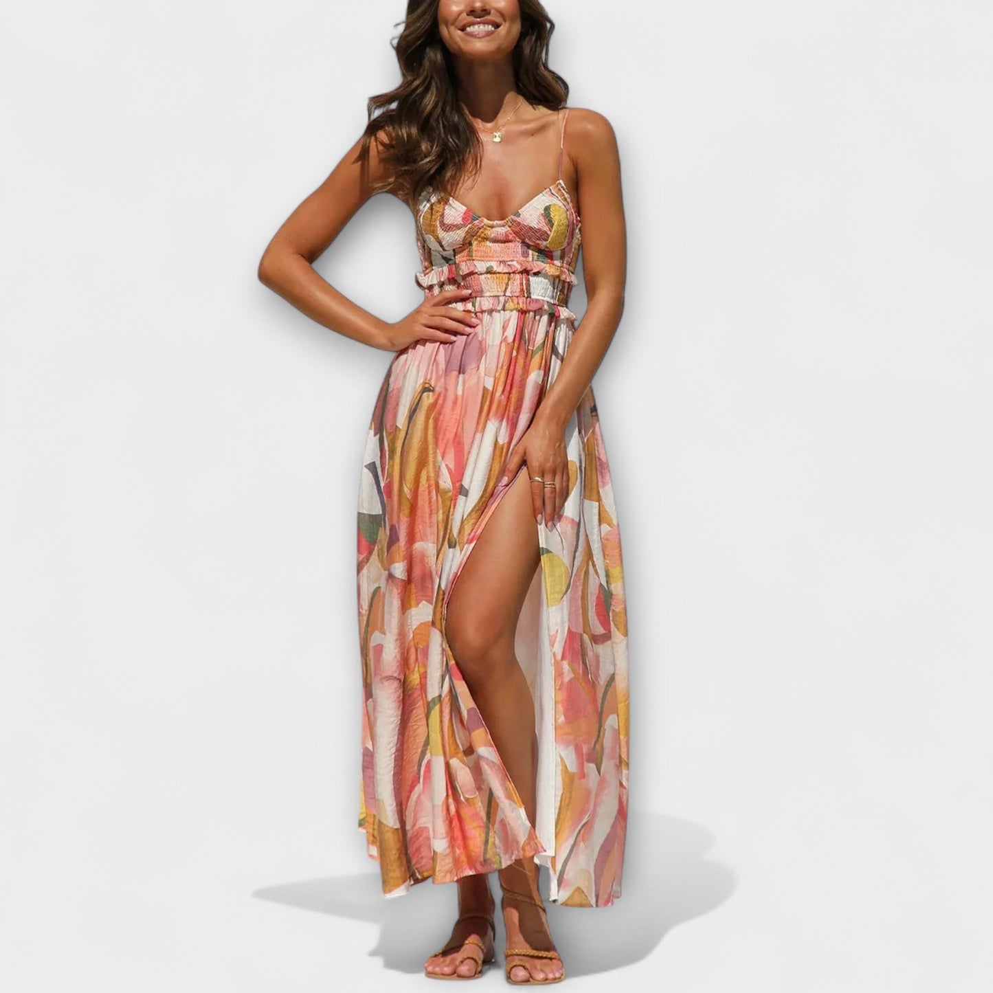 Annalise | Buntes bedrucktes Maxikleid mit Schlitz
