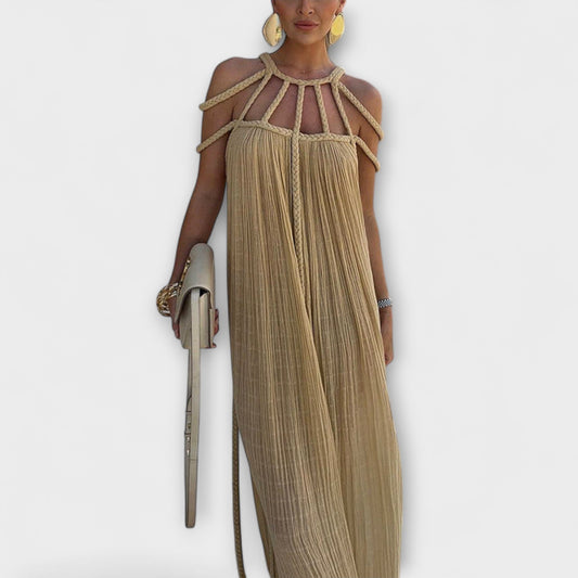 Briar | Beiges Maxikleid mit drapierten Zöpfen