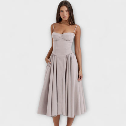 Rosalie - Salbeigrünes ärmelloses Korsettkleid