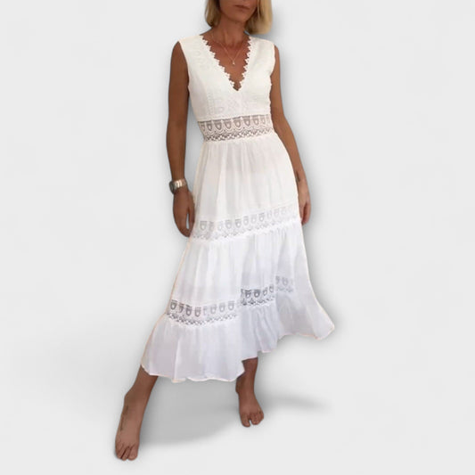Aurélie | Weisses Spitzenkleid mit V-Ausschnitt