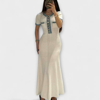 Alecia | Weisses strukturiertes Maxikleid