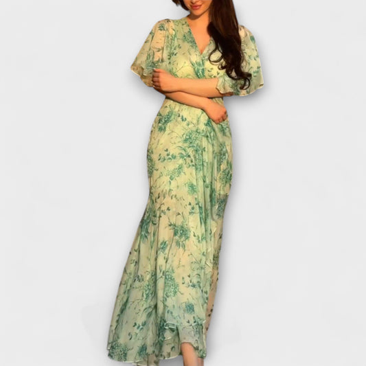 Lana - Grünes Maxikleid mit Blütenmuster