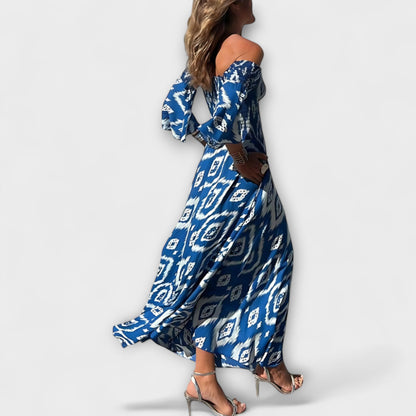 Bella | Rotes Off-Shoulder-Kleid mit Blütenmuster