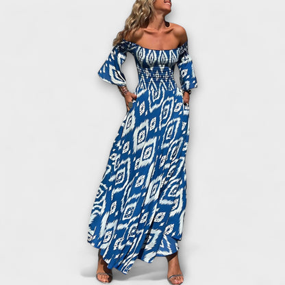Bella | Rotes Off-Shoulder-Kleid mit Blütenmuster