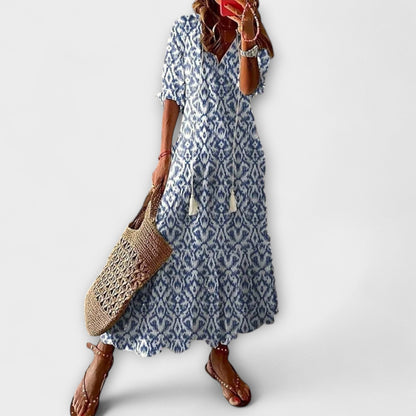 Anna | Cremefarbenes Boho-Sommerkleid mit Blütenmuster
