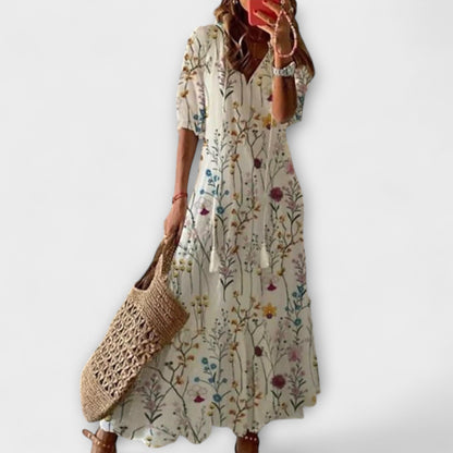 Anna | Cremefarbenes Boho-Sommerkleid mit Blütenmuster