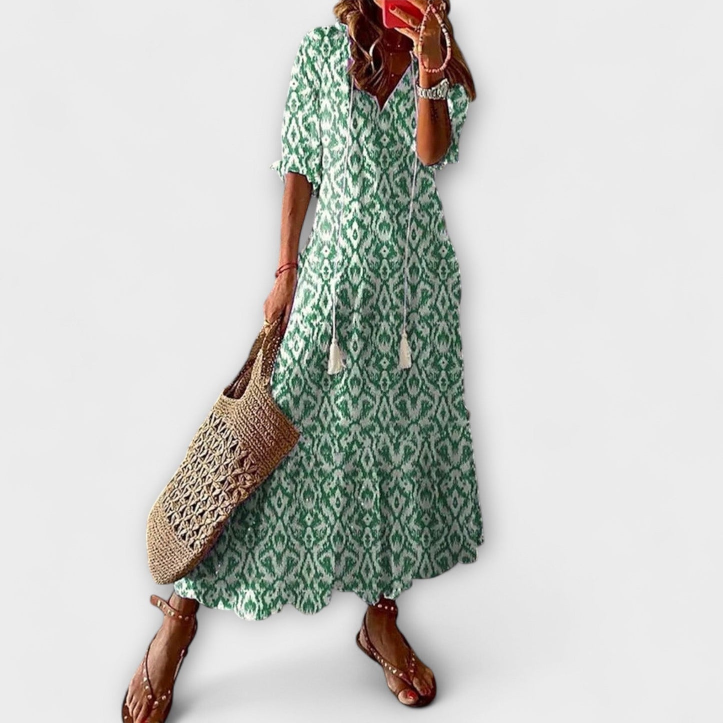 Anna | Cremefarbenes Boho-Sommerkleid mit Blütenmuster