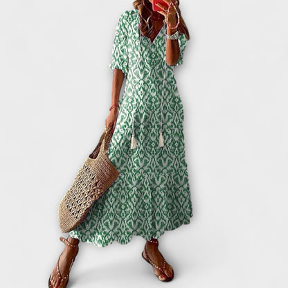 Anna | Cremefarbenes Boho-Sommerkleid mit Blütenmuster