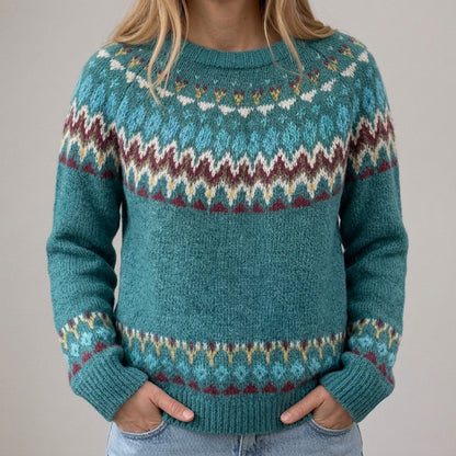 Das Peyton | Petrolfarbener Retro-Pullover mit Wellenmuster