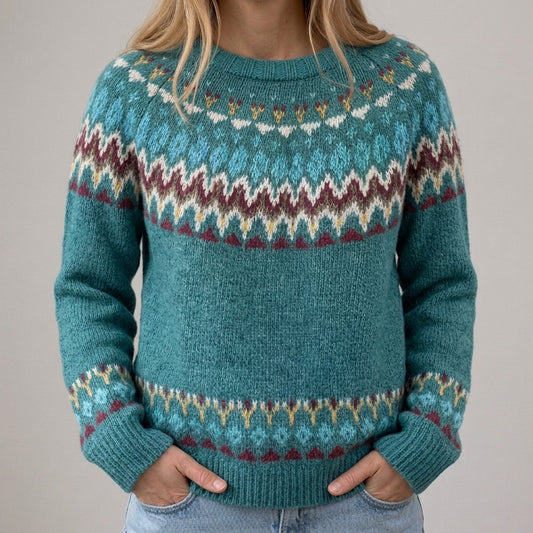 Das Peyton | Petrolfarbener Retro-Pullover mit Wellenmuster