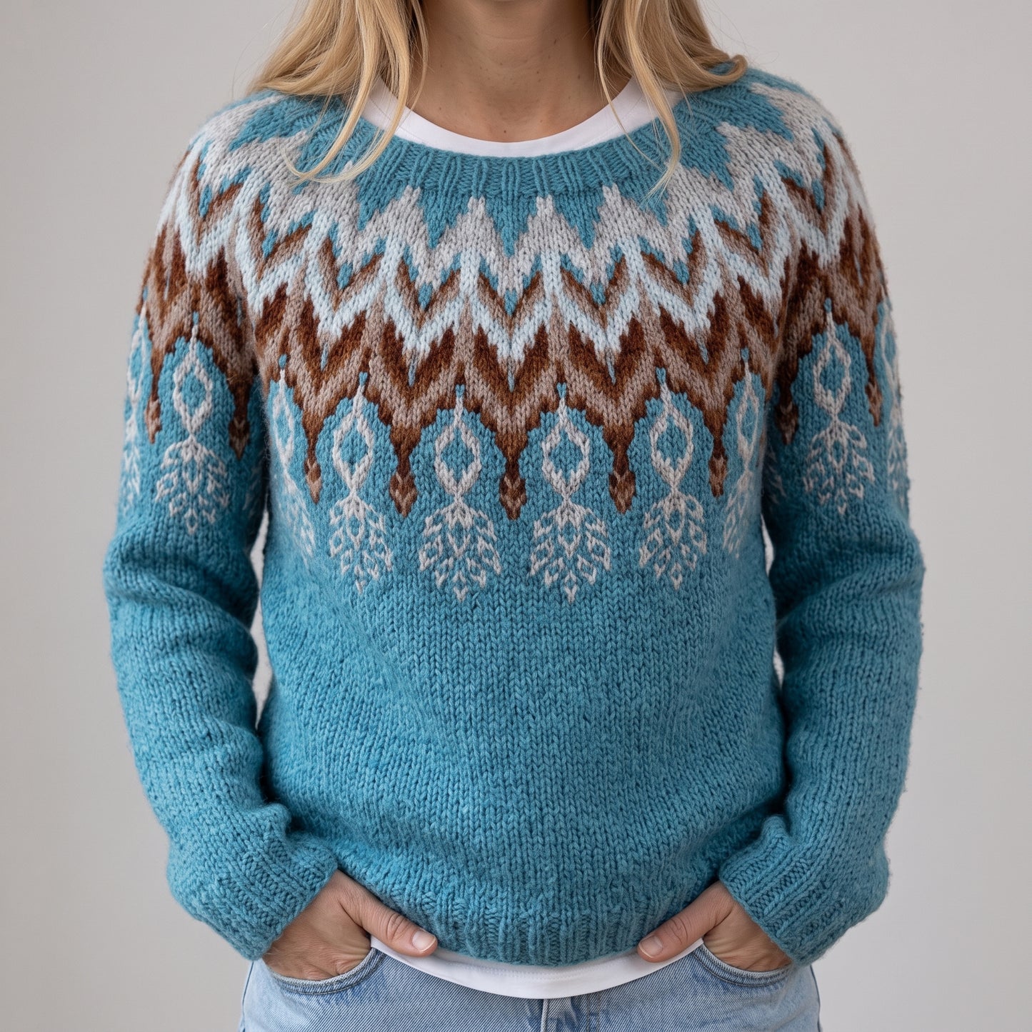 Das Katinka | Petrolfarbener Retro-Pullover mit Norweger-Muster