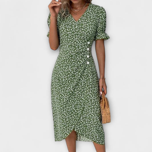 Leda - Grünes Sommerkleid mit Blütenmuster