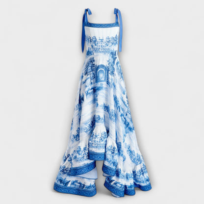 Lucia - Blau-weisses Maxikleid mit Tie-Dye