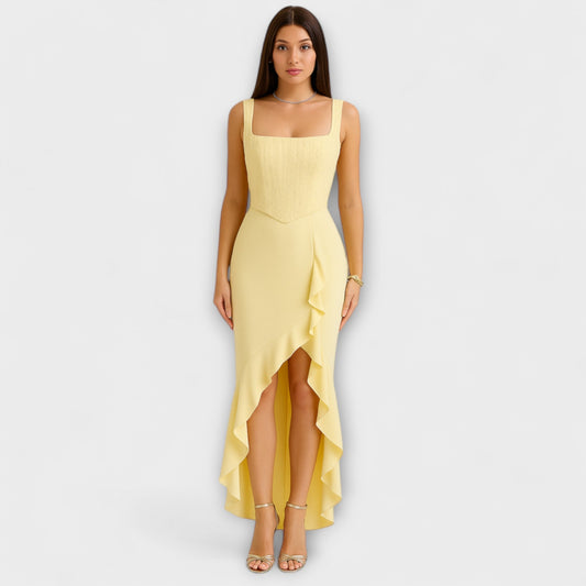 Bella | Gelbes Rüschensatin-Korsettkleid