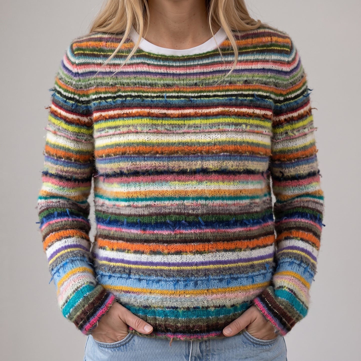 Esteri | Dunkler Retro-Pullover mit bunten Streifen